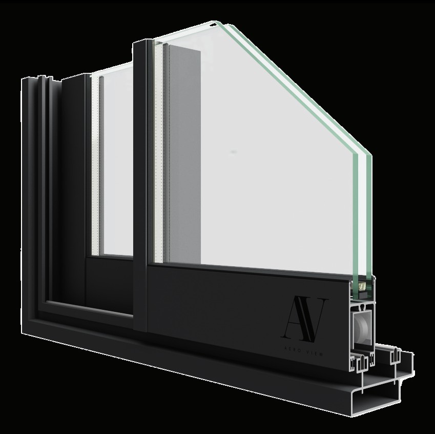 AeroView SLIM 50 aluminum sliding door profile, cutaway render